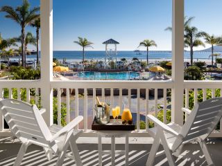 Mimosas for two on oceanfront Avila Beach CA hotel balcony